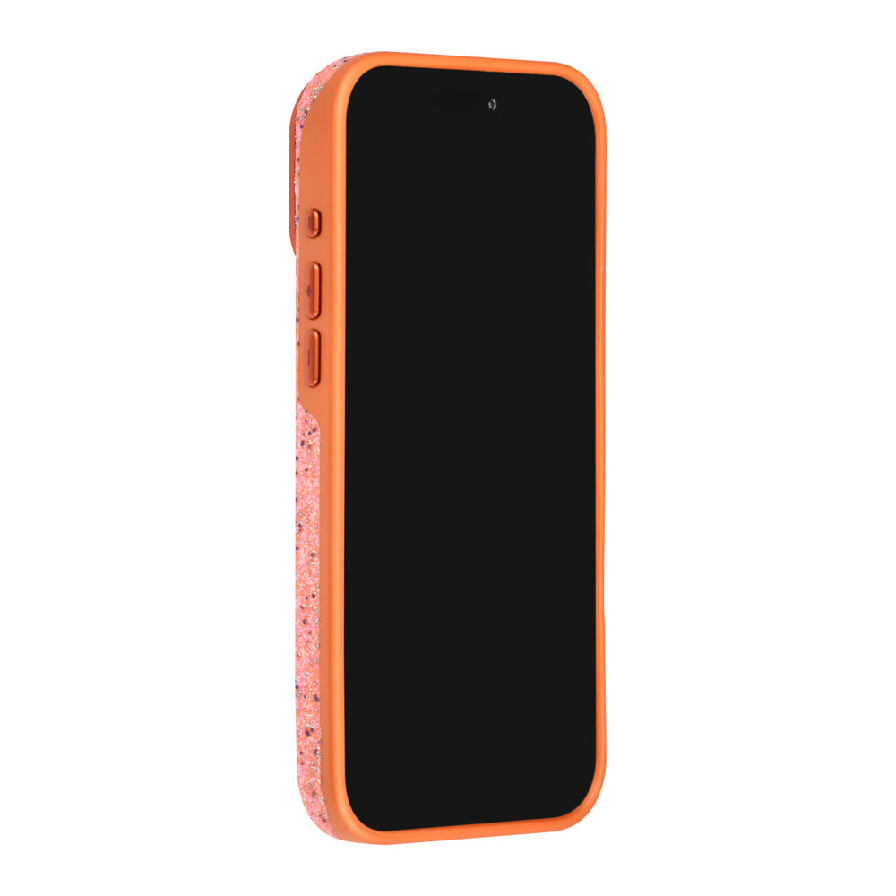 Oranje TUNIQ telefoonhoesje, van voren op een telefoon