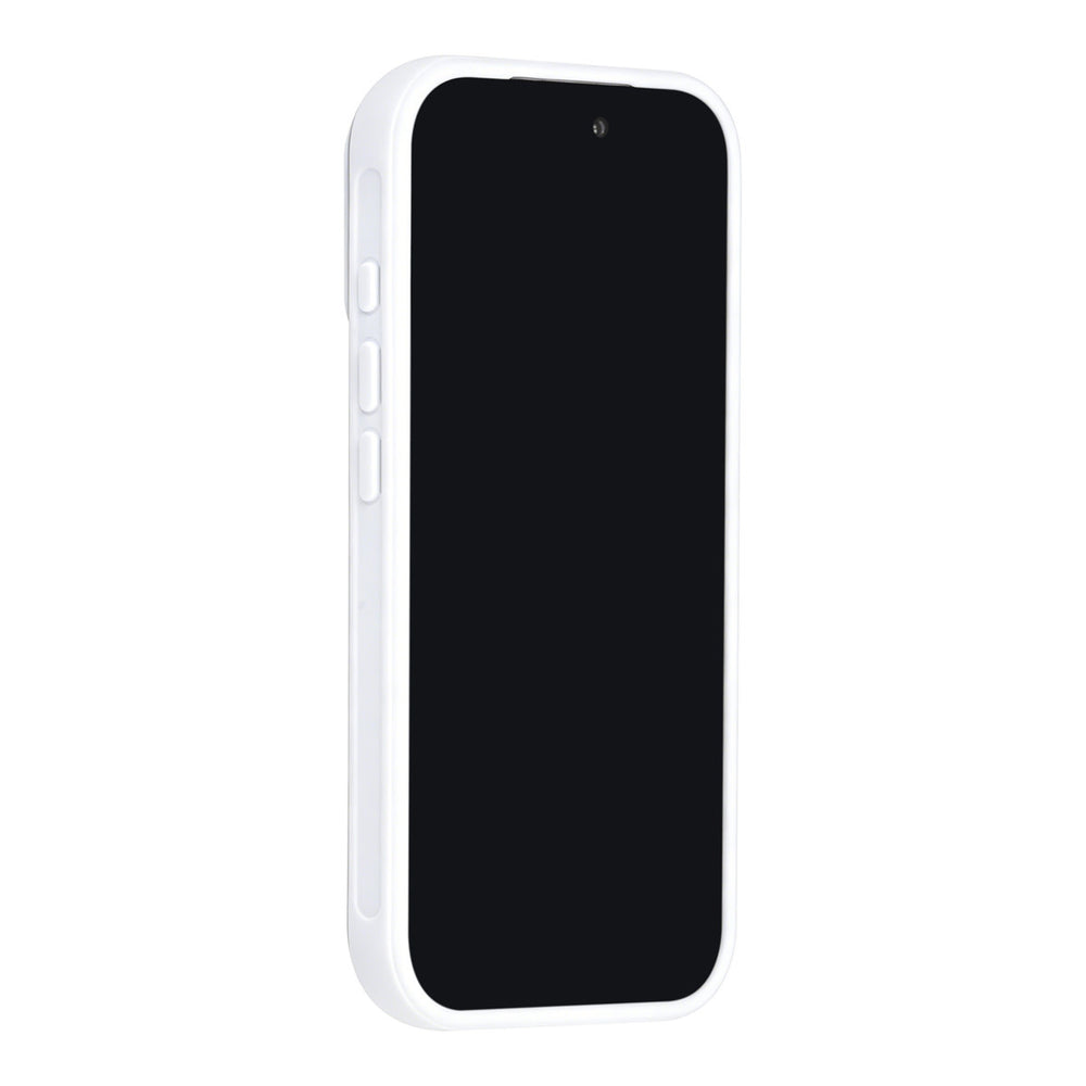 Wit TUNIQ telefoonhoesje, van voren op een telefoon
