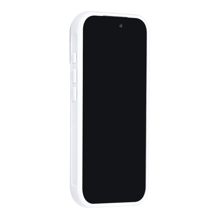 Wit TUNIQ telefoonhoesje, van voren op een telefoon
