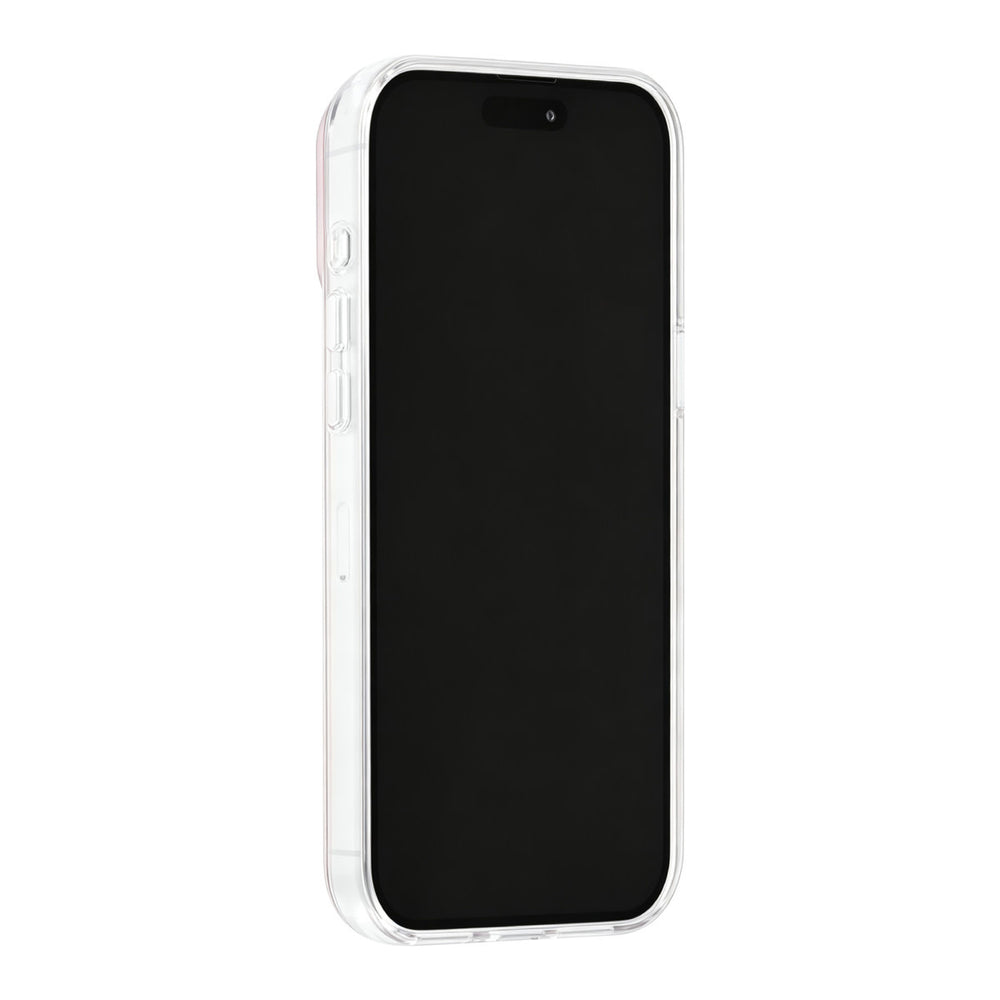 Roze TUNIQ telefoonhoesje, van voren op een telefoon