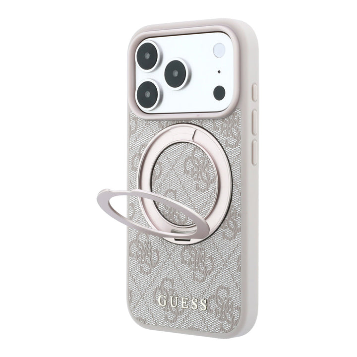 Lichtgekleurd Guess telefoonhoesje met 4G-patroon met uitgeklapte ringstandaard