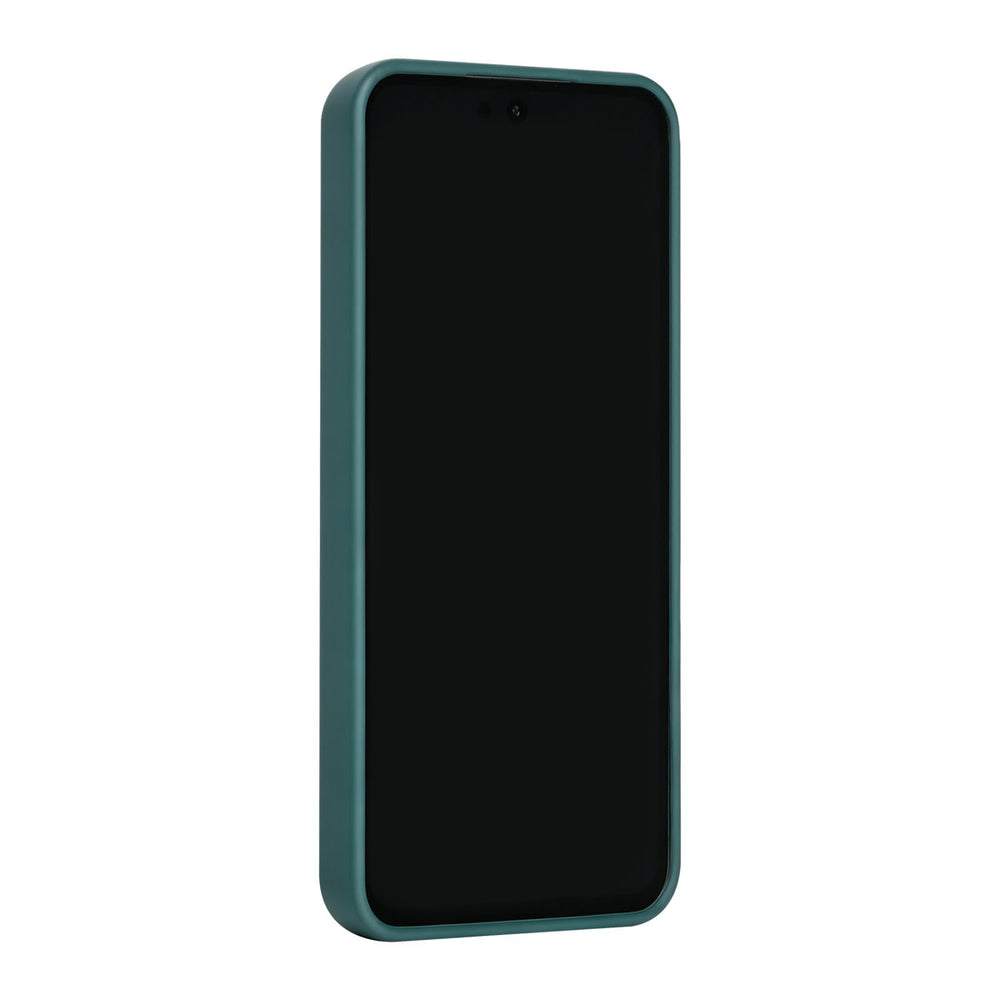 Donkergroen TUNIQ telefoonhoesje, van voren op een telefoon