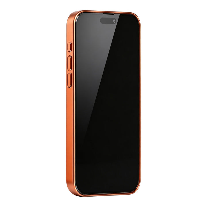 Oranje TUNIQ telefoonhoesje, van voren op een telefoon