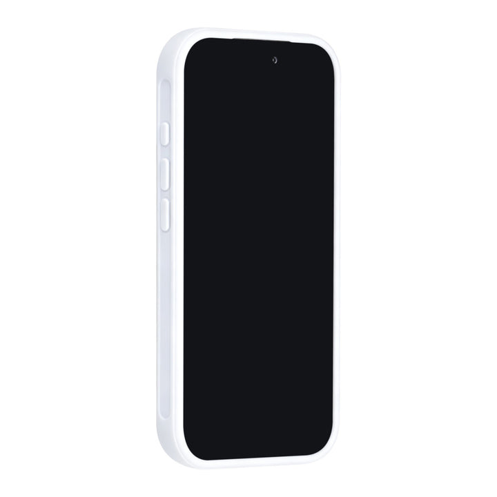 Wit TUNIQ telefoonhoesje, van voren op een telefoon