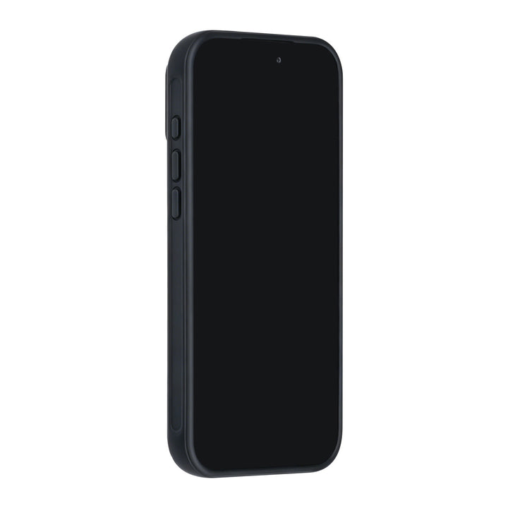 Zwart TUNIQ telefoonhoesje, van voren op een telefoon