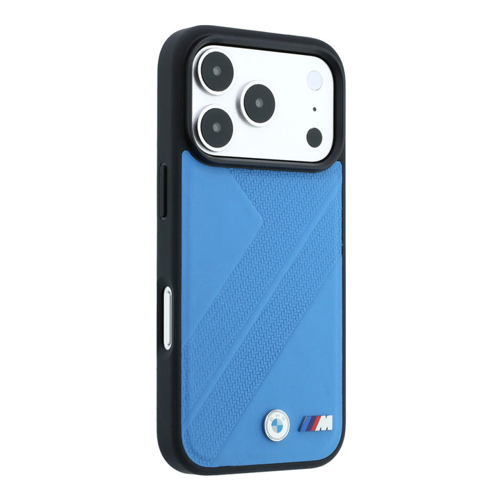 Blauw BMW telefoonhoesje met bandprofiel en M-logo, vanaf de andere zijkant