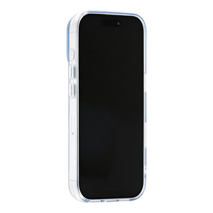 Blauw TUNIQ telefoonhoesje, van voren op een telefoon