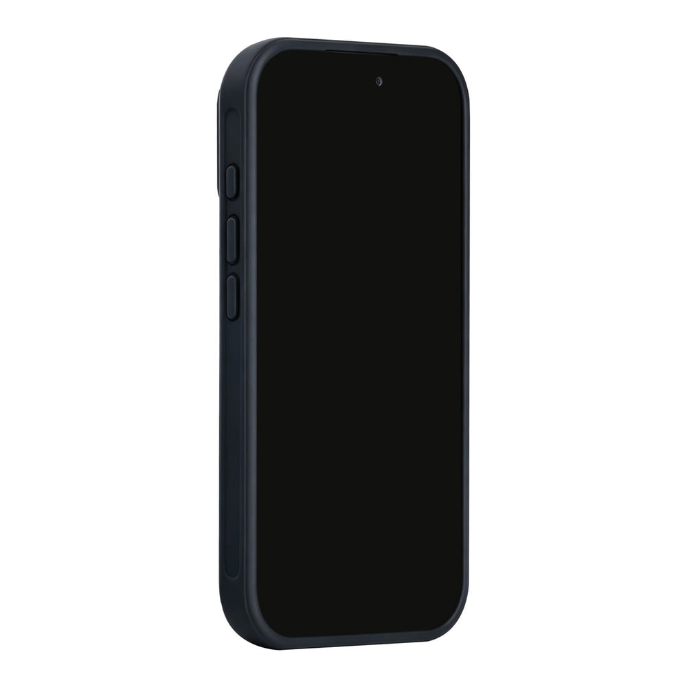 Zwart TUNIQ telefoonhoesje, van voren op een telefoon