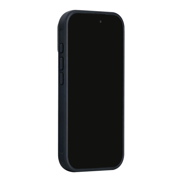 Zwart TUNIQ telefoonhoesje, van voren op een telefoon