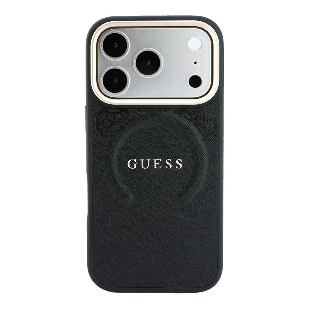 Zwart Guess telefoonhoesje met bloemenpatroon en ringstandaard, van achteren