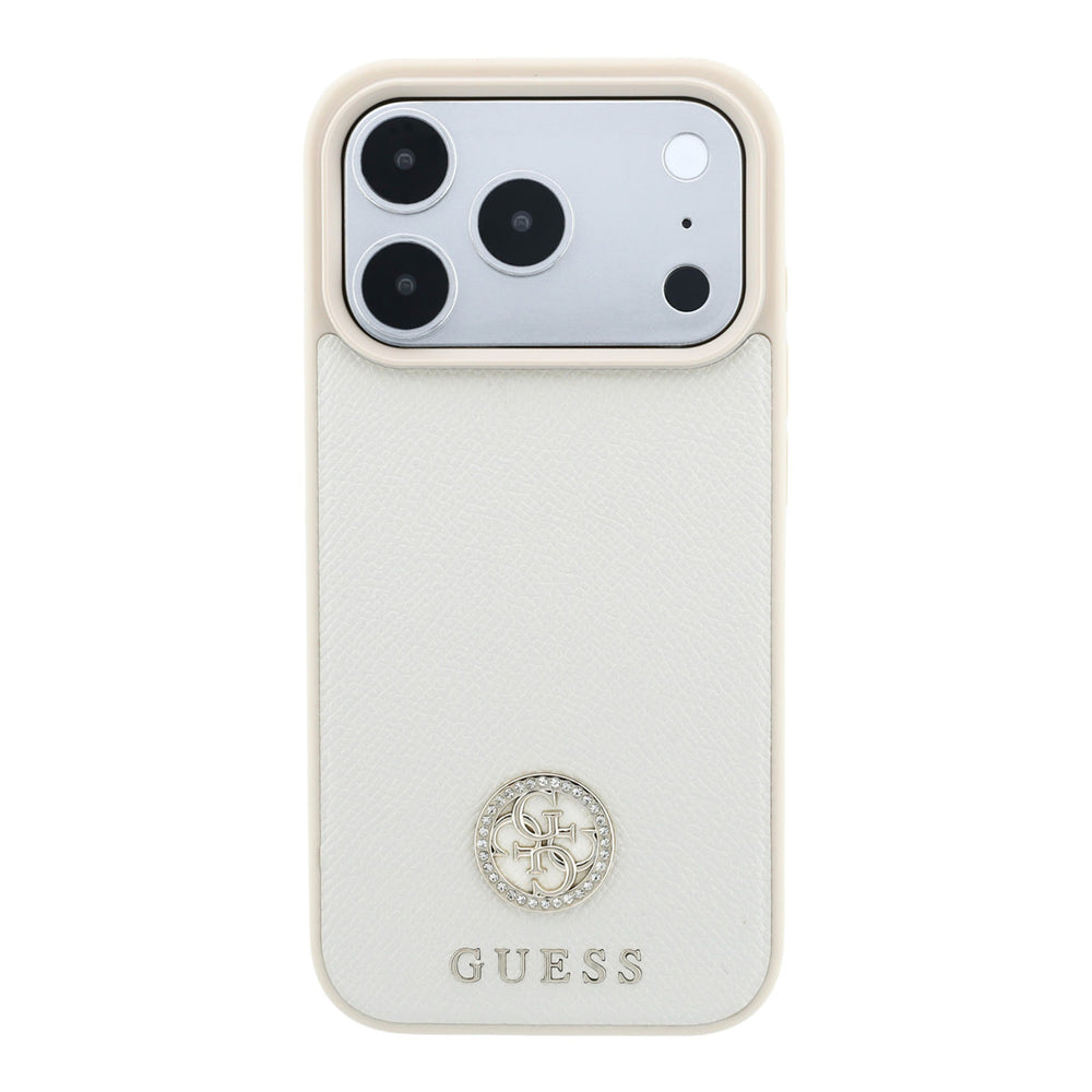Beige Guess telefoonhoesje met rond logo, van achteren