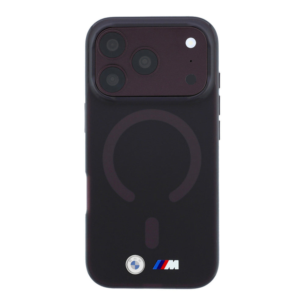 Zwart BMW telefoonhoesje met ringmarkering en M-logo, van achteren
