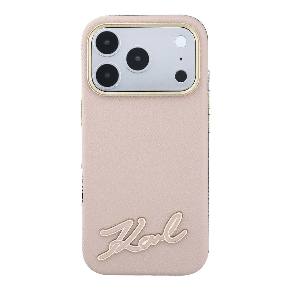 Lichtroze Karl Lagerfeld telefoonhoesje met schriftlogo, van achteren