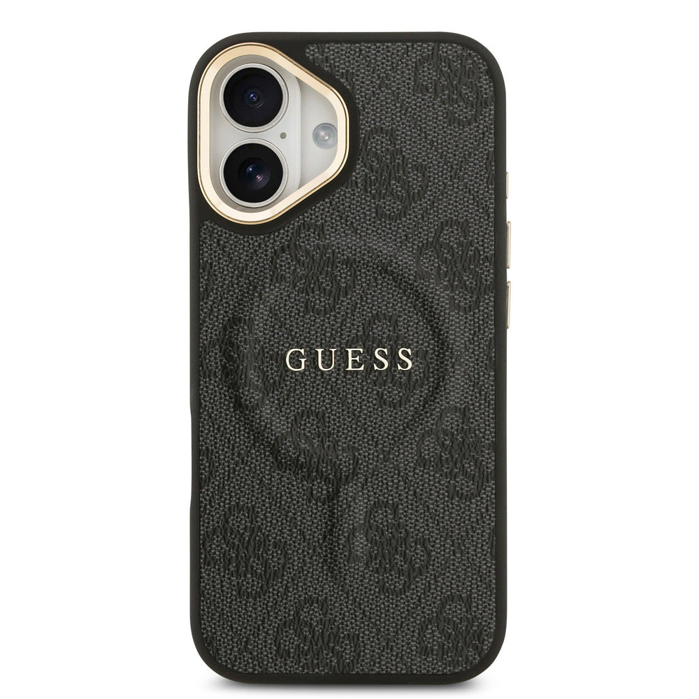 Zwart Guess telefoonhoesje met 4G-patroon en klassiek logo, van achteren