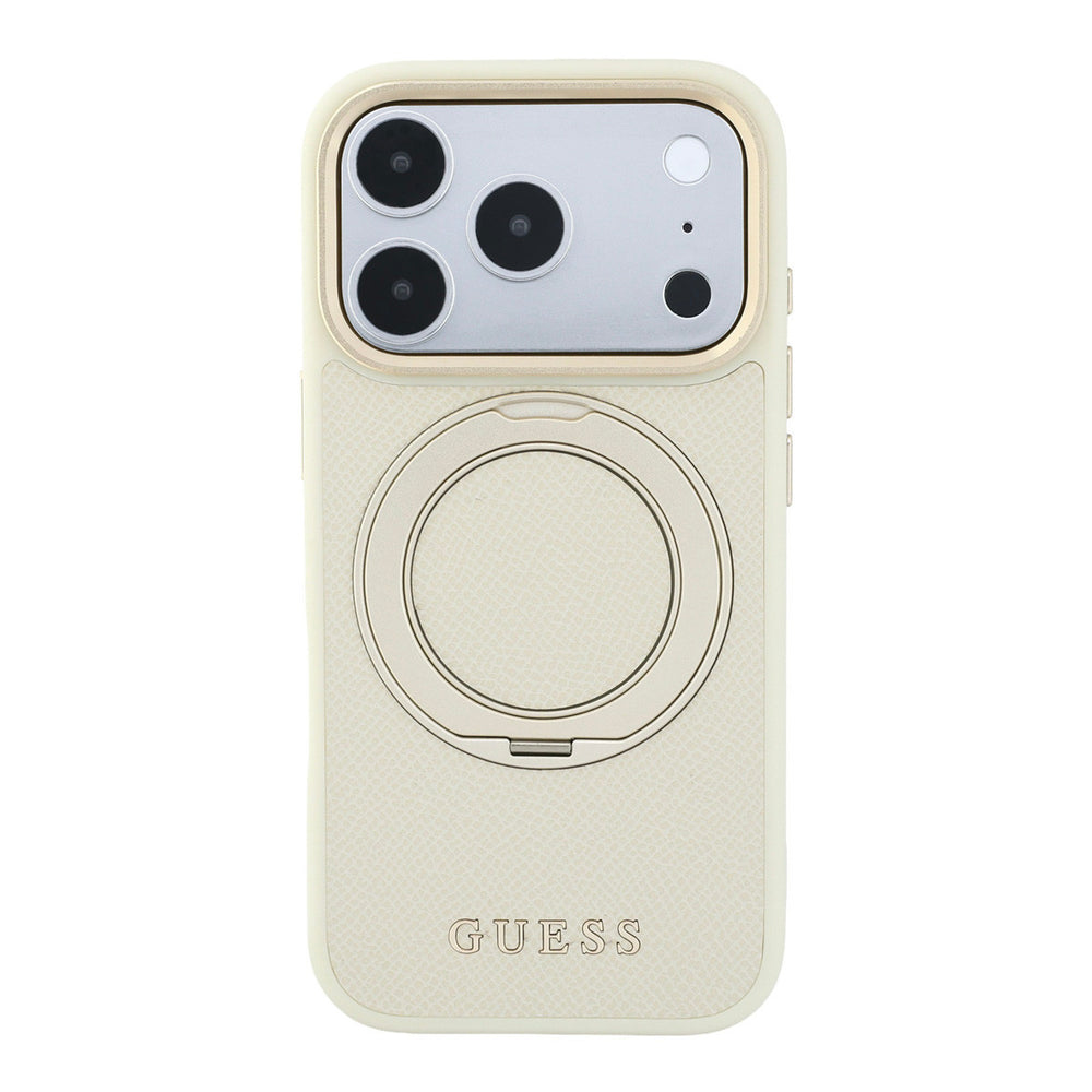 Beige Guess telefoonhoesje met ingeklapte ringstandaard, van achteren