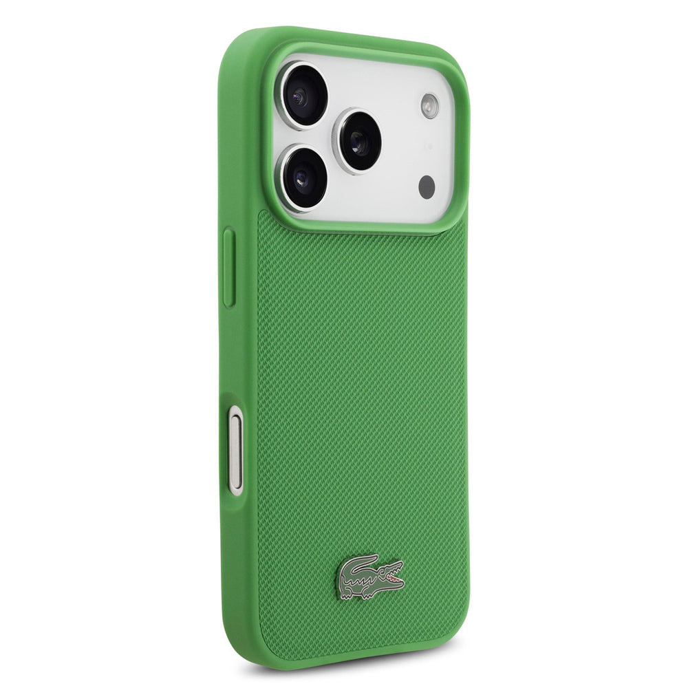 Groen Lacoste telefoonhoesje met krokodillenlogo, van achteren