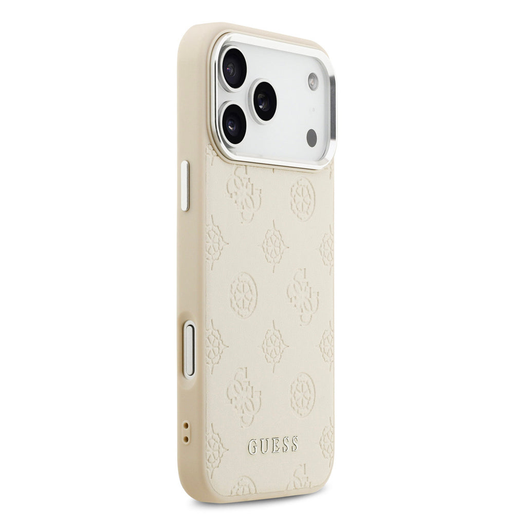 Beige Guess telefoonhoesje met bloemenpatroon en klassiek logo, van achteren