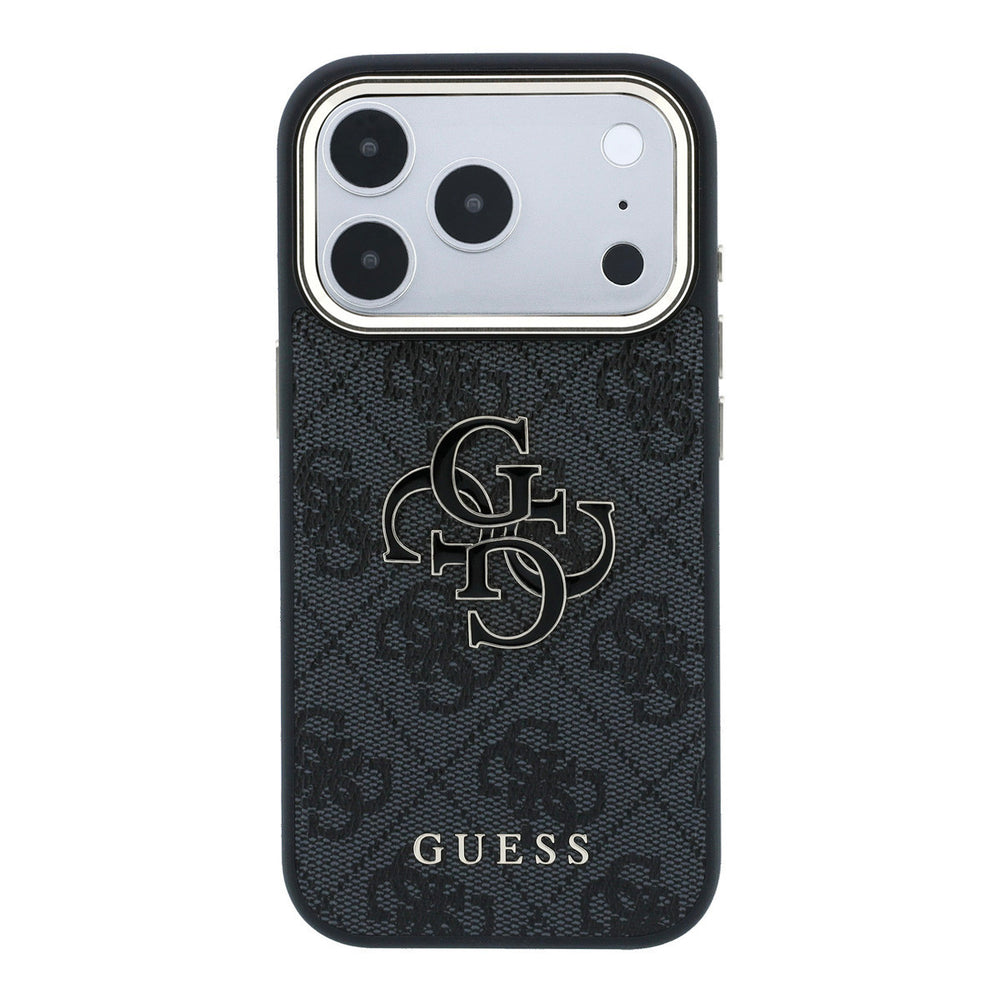 Zwart Guess telefoonhoesje met 4G-patroon en groot 4G-logo, van achteren
