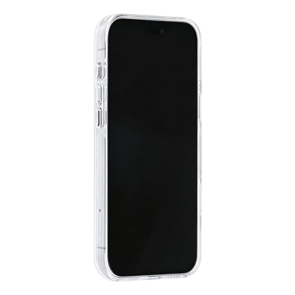 Voor- en achterkant van verpakking van wit TUNIQ telefoonhoesje met witte ring