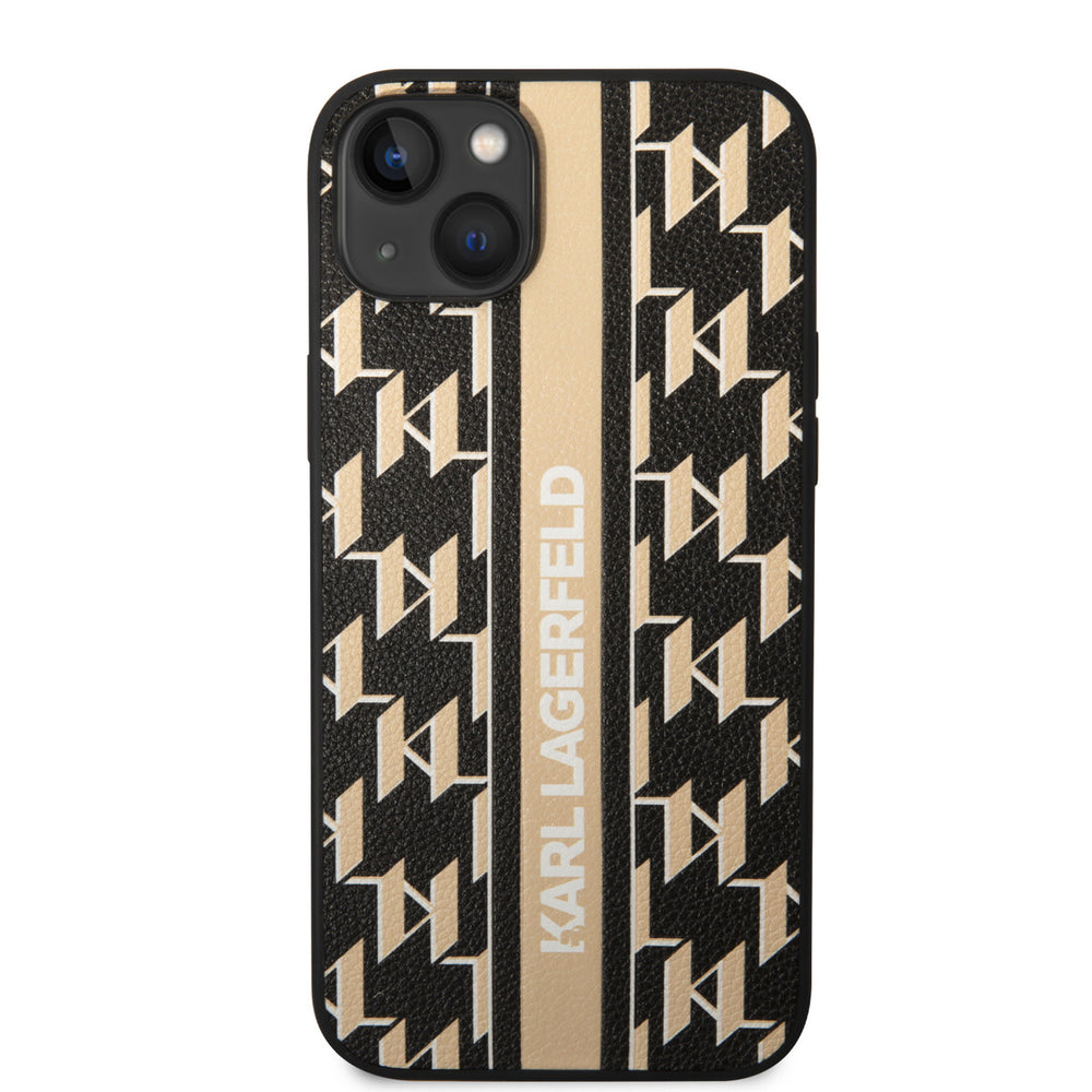 Karl Lagerfeld telefoonhoesje met goudkleurig monogram en verticale logostrook, van achteren