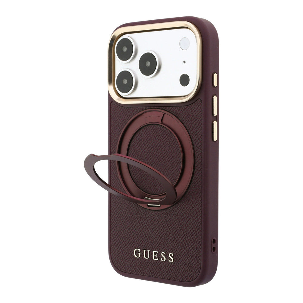 Bordeauxkleurig Guess telefoonhoesje met uitgeklapte ringstandaard