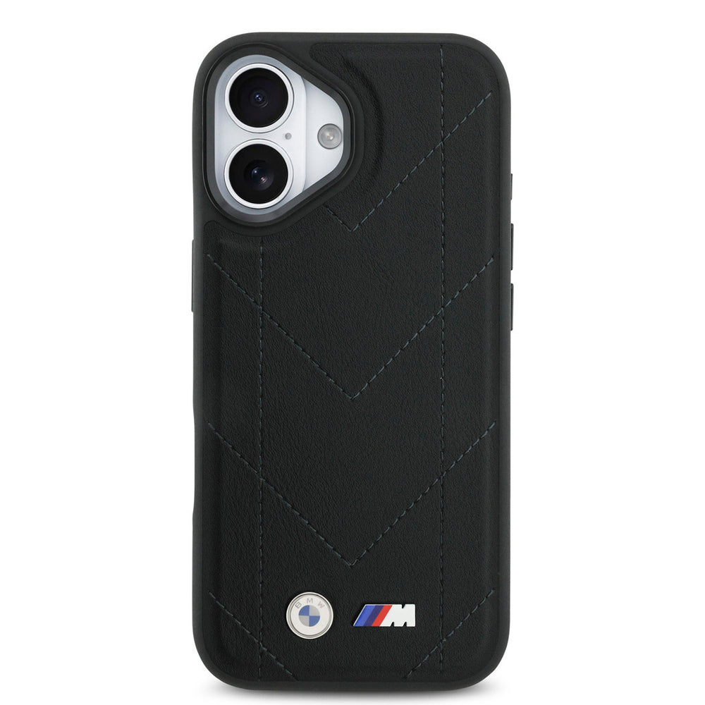 BMW iPhone 17 Backcover hoesje - MagSafe - Quilted Leather Case With Metal Logo - Zwart-Hoesjes-Ilumina Benelux