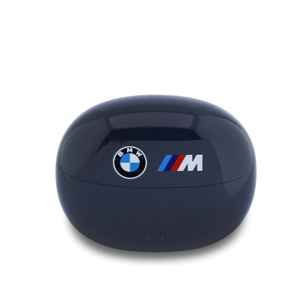 Voorkant van donkerblauwe BMW oplaadcase met BMW- en M-logo