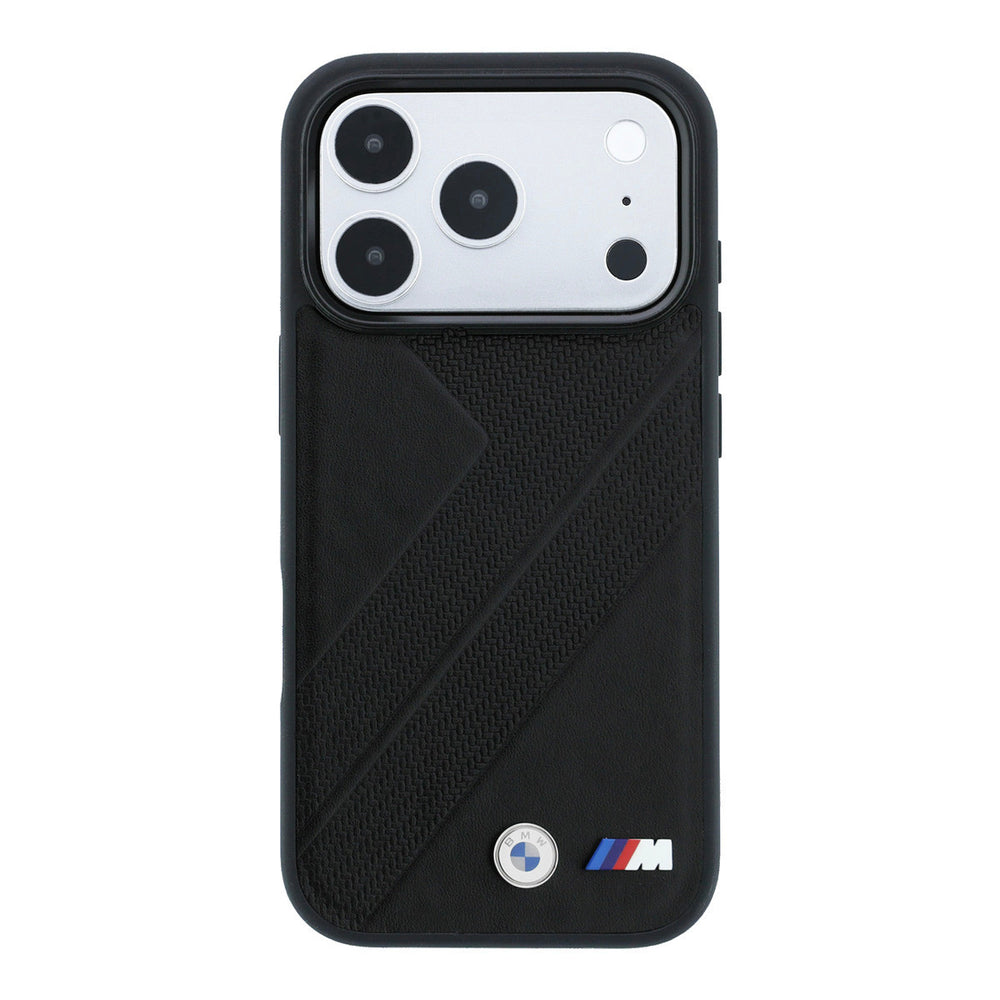 Zwart BMW telefoonhoesje met bandprofiel en M-logo, van achteren