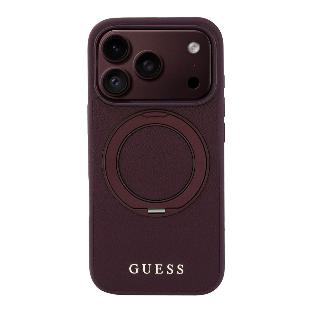 Bordeauxkleurig Guess telefoonhoesje met ingeklapte ringstandaard, van achteren