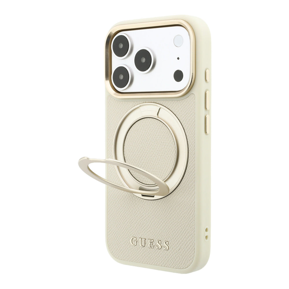 Beige Guess telefoonhoesje met uitgeklapte ringstandaard