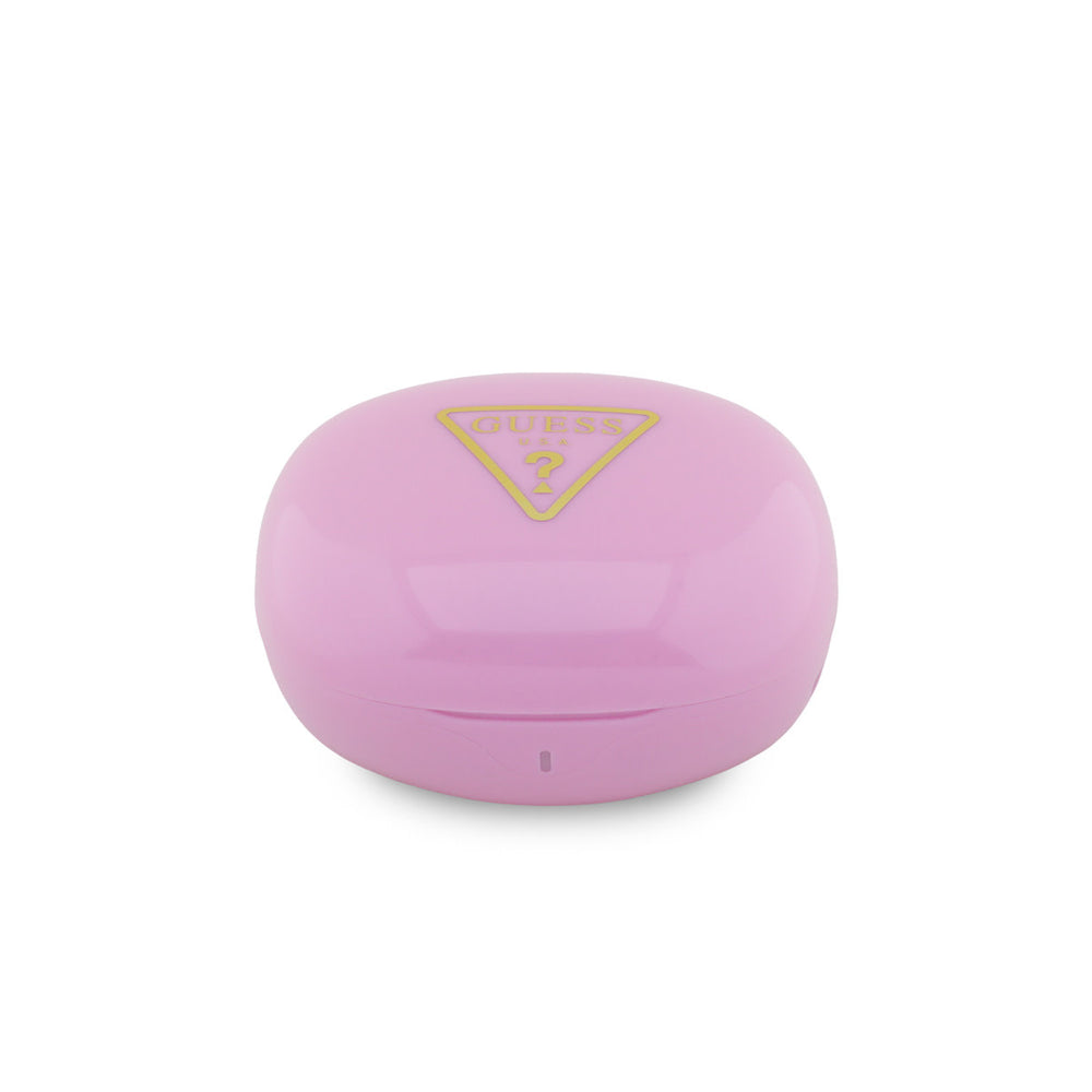 Roze Guess oplaadcase van voren met goudkleurig driehoekslogo