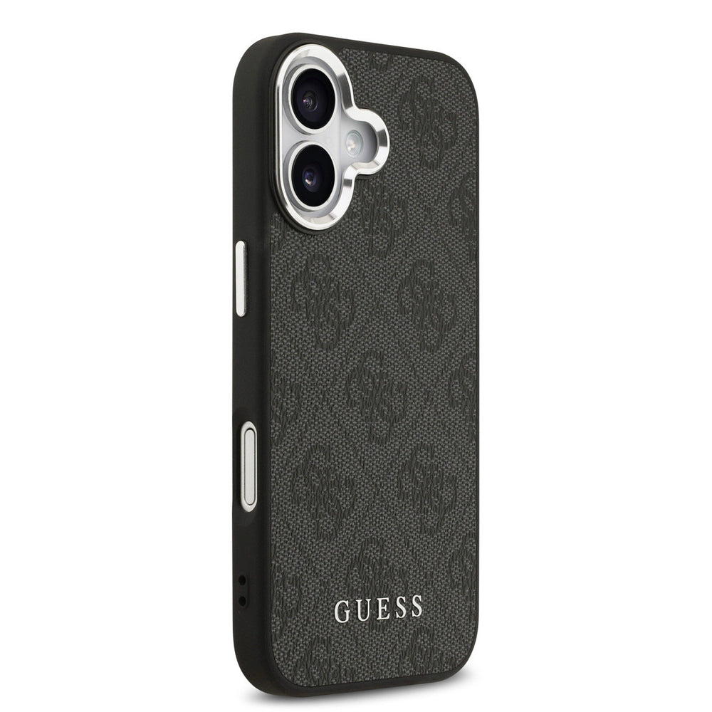 Zwart Guess telefoonhoesje met 4G-patroon en klassiek logo, vanaf de andere zijkant