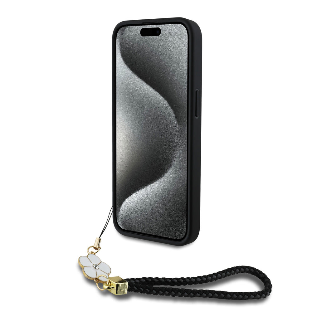 Zwart Guess telefoonhoesje, van voren op een telefoon