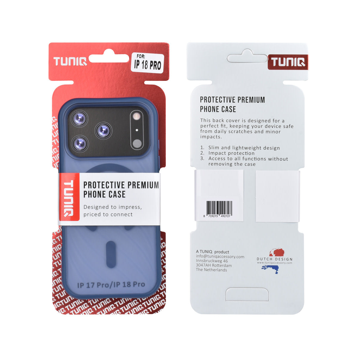 TUNIQ iPhone 18 Pro MagSafe Hoesje met patroon en Skin Touch - Donkerblauw