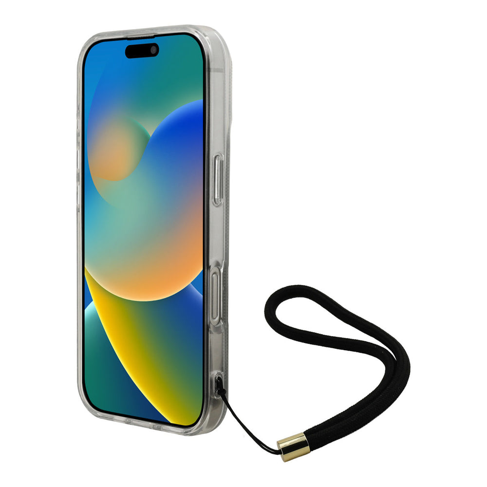 Zwart Guess telefoonhoesje, van voren op een telefoon