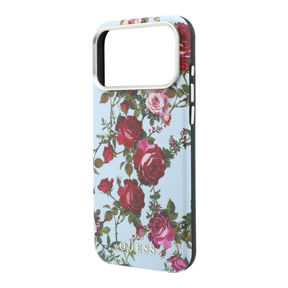 Leeg lichtgekleurd Guess telefoonhoesje met rozenprint met camera-uitsparing