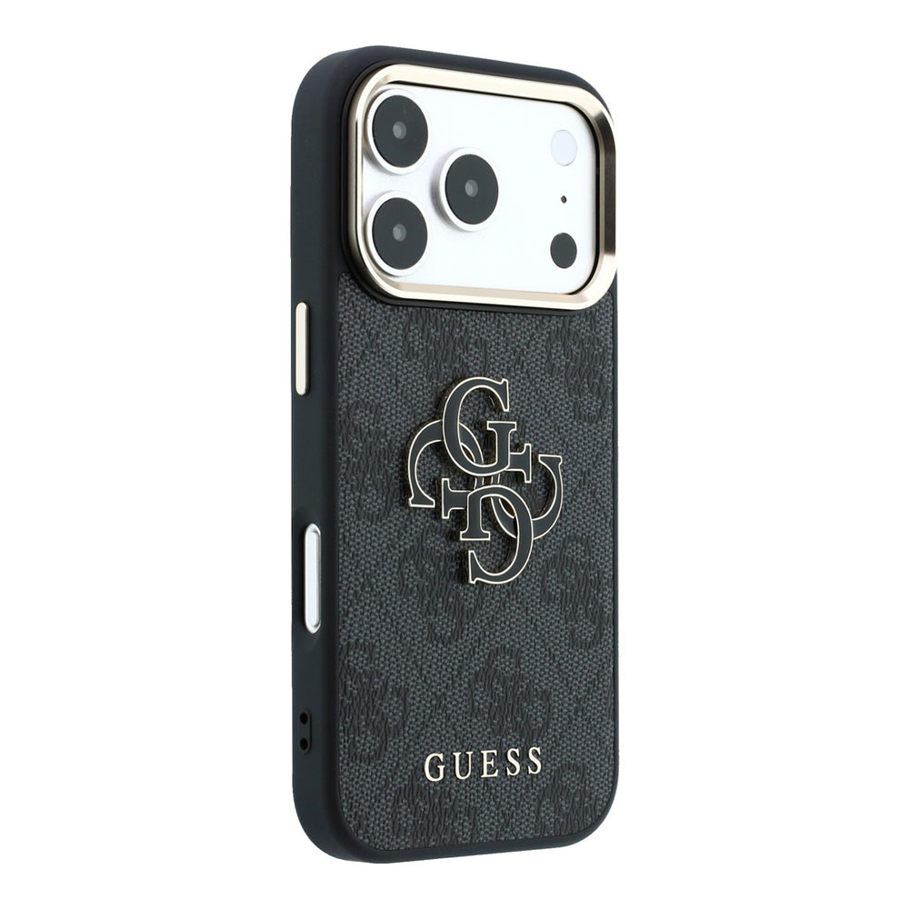 Zwart Guess telefoonhoesje met 4G-patroon en groot 4G-logo, vanaf de andere zijkant