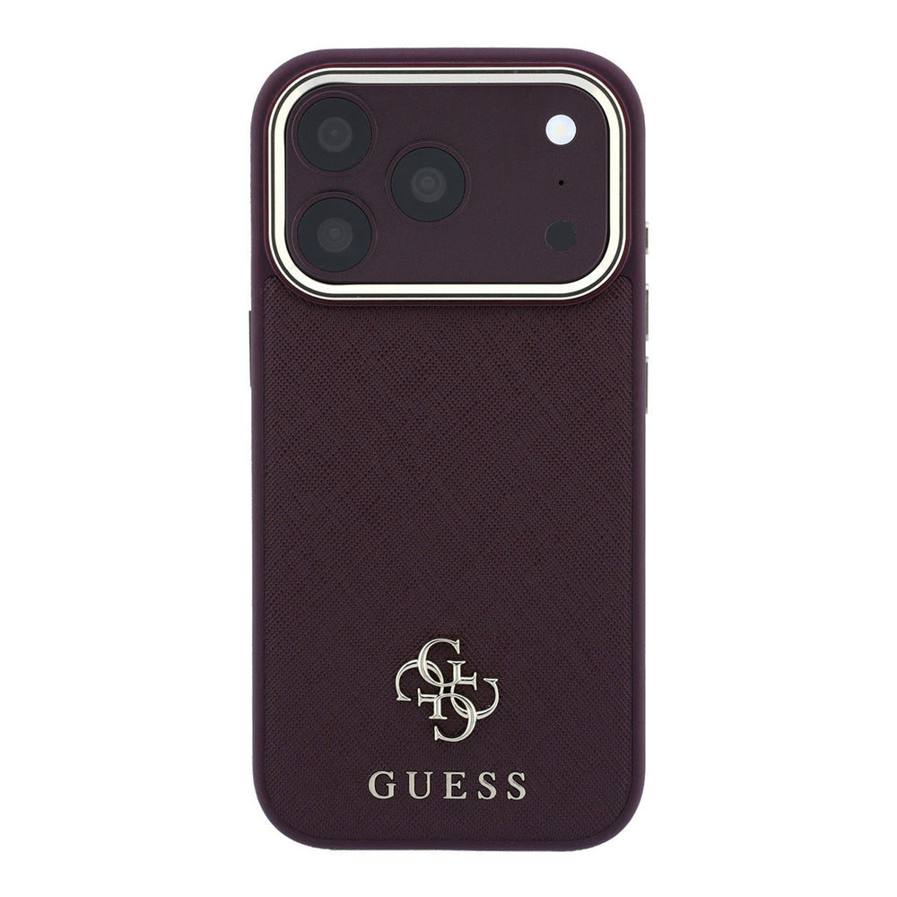 Bordeauxkleurig Guess telefoonhoesje met klein 4G-logo, van achteren