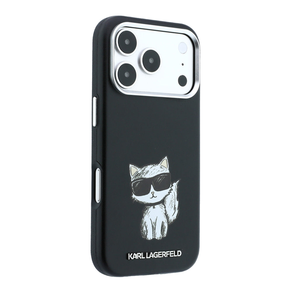 Zwart Karl Lagerfeld telefoonhoesje met figuur van Choupette, vanaf de andere zijkant