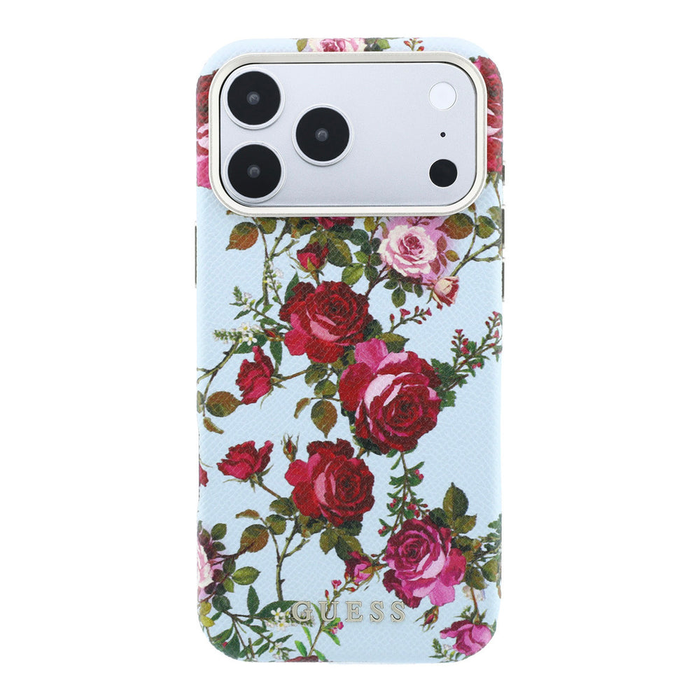 Lichtgekleurd Guess telefoonhoesje met rozenprint, van achteren