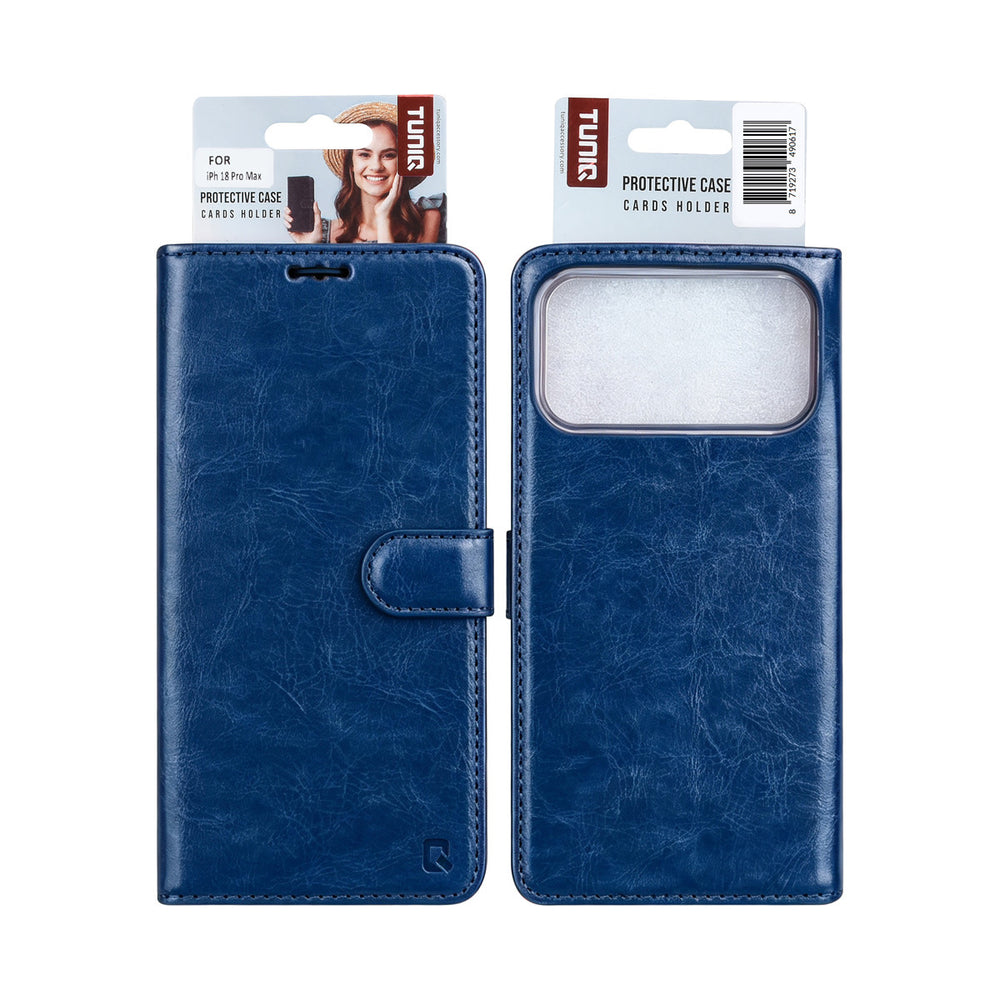 Voor- en achterkant van verpakking van blauwe TUNIQ bookcase