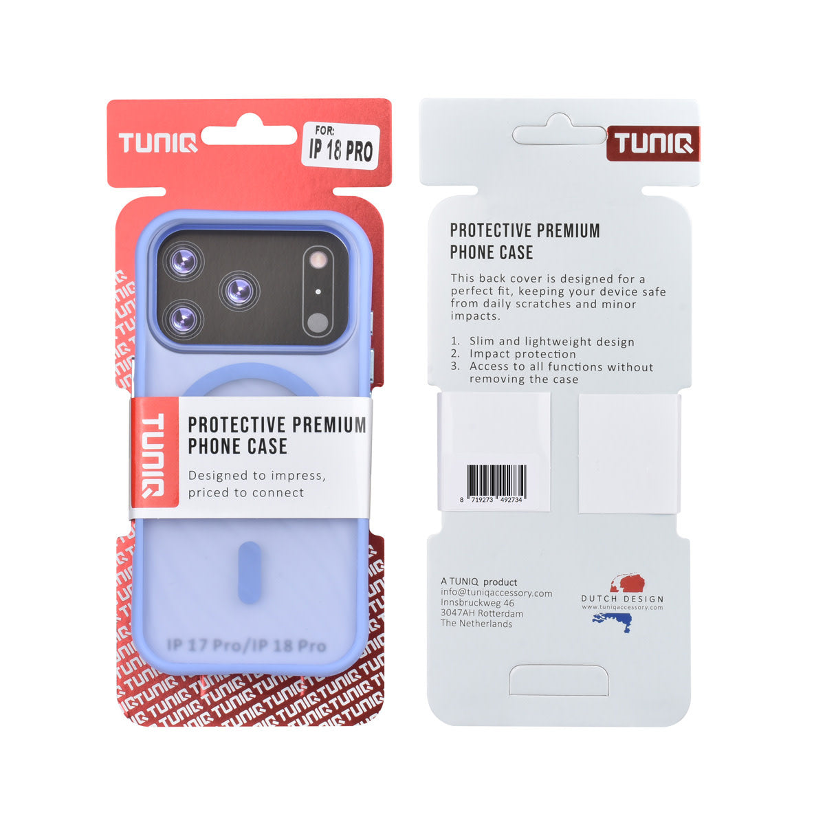 TUNIQ iPhone 18 Pro MagSafe Hoesje met patroon en Skin Touch - Lichtblauw