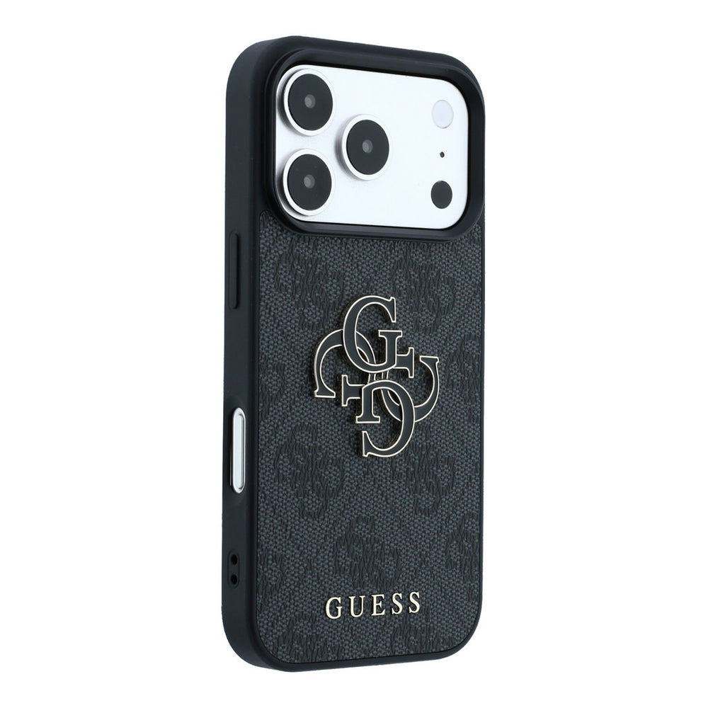 Zwart Guess telefoonhoesje met 4G-patroon en groot logo, vanaf de andere zijkant