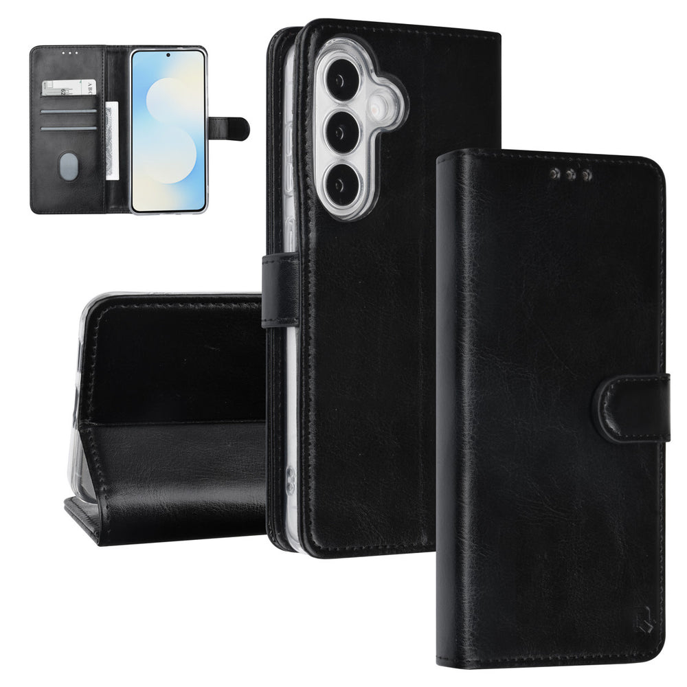 Zwarte TUNIQ bookcase gesloten en als horizontale telefoonstandaard