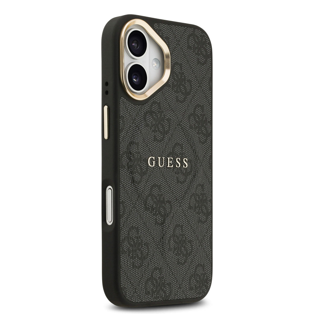 Zwart Guess telefoonhoesje met 4G-patroon en klassiek logo, vanaf de andere zijkant