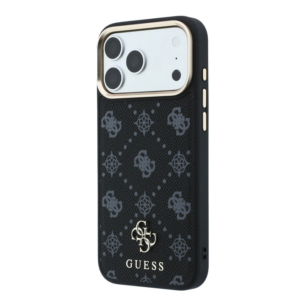 Zwart Guess telefoonhoesje met 4G-patroon en klein logo, vanaf de andere zijkant