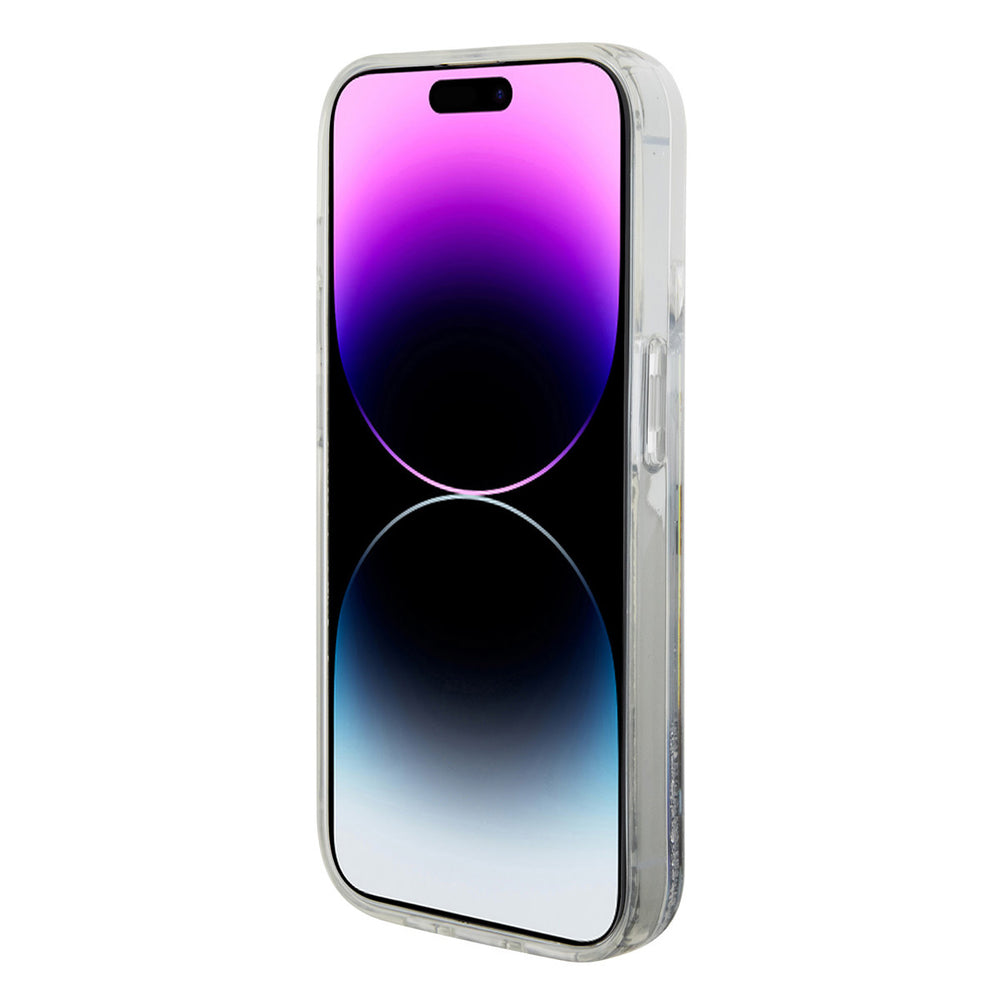 Transparant Karl Lagerfeld telefoonhoesje, van voren op een telefoon