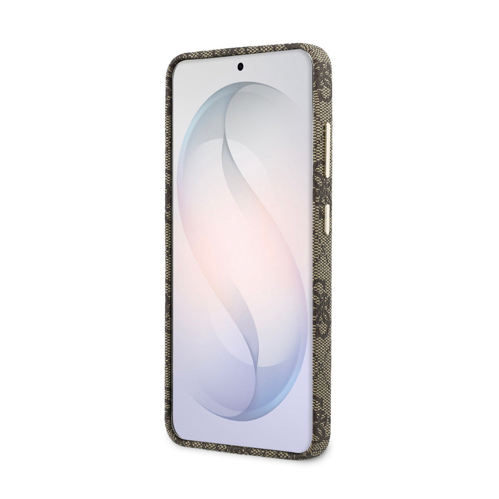 Bruin Guess telefoonhoesje, van voren op een telefoon