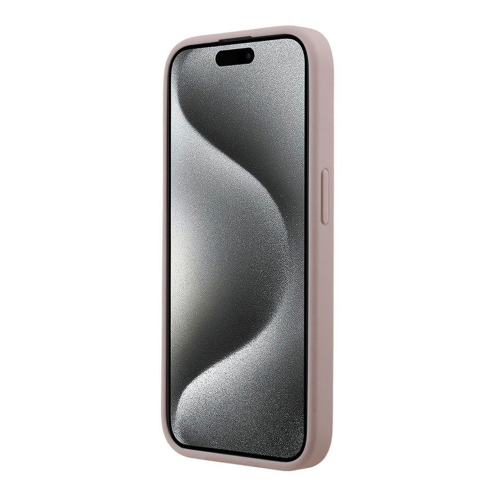Roze Guess telefoonhoesje, van voren op een telefoon