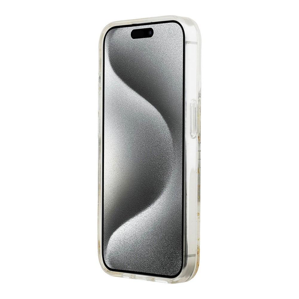 Transparant Guess telefoonhoesje, van voren op een telefoon